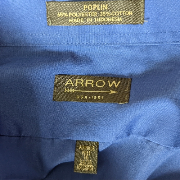 Arrow Long Sleeved Button Down Blue Shirt 18 neck 34/35 XXL - Picture 6 of 8